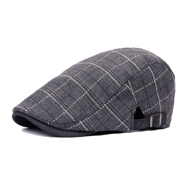 Classic Plaid Pattern Men Casual Adjustable Beret Cap