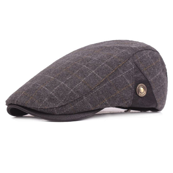 Casual Block Color Plaid Pattern Men Classic Peaked Cap