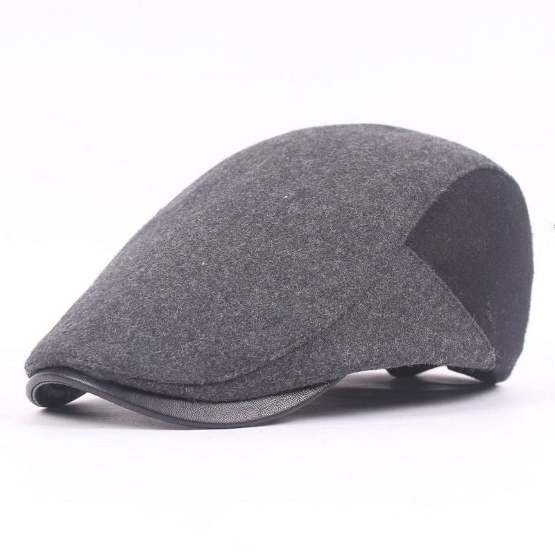 Casual Men Pattern Unisex PU Brim Patchwork Winter Peaked Cap