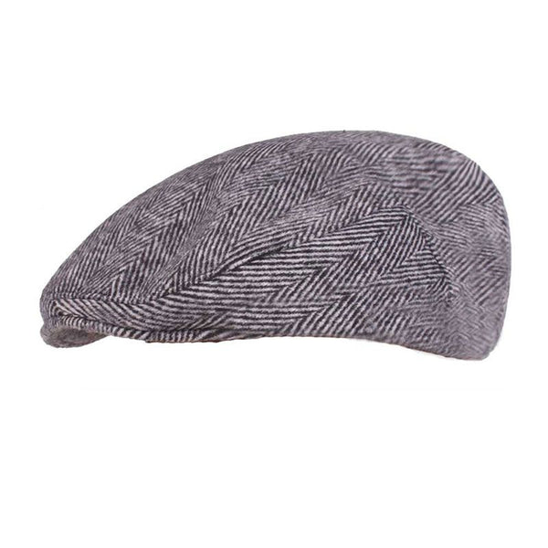 Casual Men Winter Herringbone Pattern Beret Peaked Cap