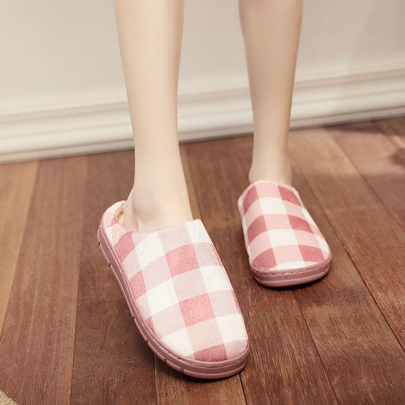 Classic Plaid Pattern Women Winter Soft Outsole Indoor Slippers Shoes