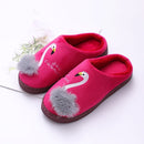 Cute Furry Flamingo Embroidery Design Indoor Slippers Shoes