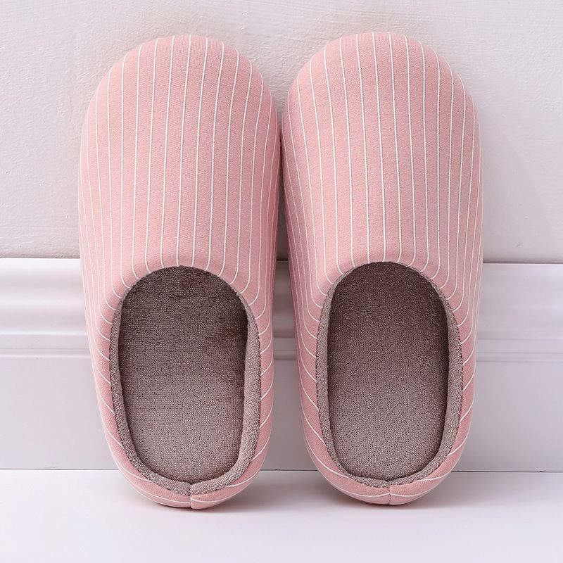 Classic Stripe Pattern Women Autumn Winter Cotton Slippers Shoes