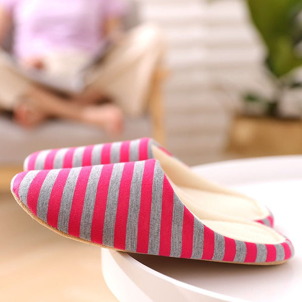 Fashion Stripe Color Blocking Design Warm Indoor Slippers Shoes