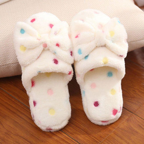 New Women Multicolor Polka Dot Print Bowknot Decor Women Indoor Cotton Slippers Shoes