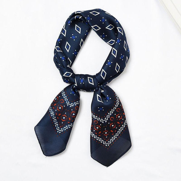 Women Retro Ethnic Print Geometric Pattern Satin Square Scarf