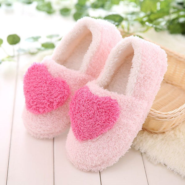 Love Heart Pattern Design Comfortable Cover Heel Indoor Cotton Slippers Shoes