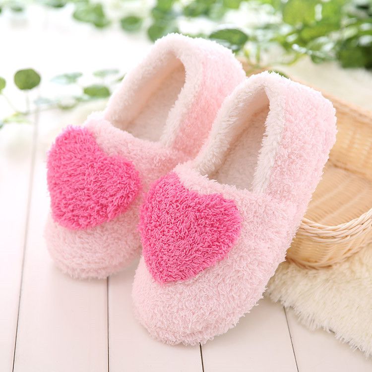 Love Heart Pattern Design Comfortable Cover Heel Indoor Cotton Slippers Shoes