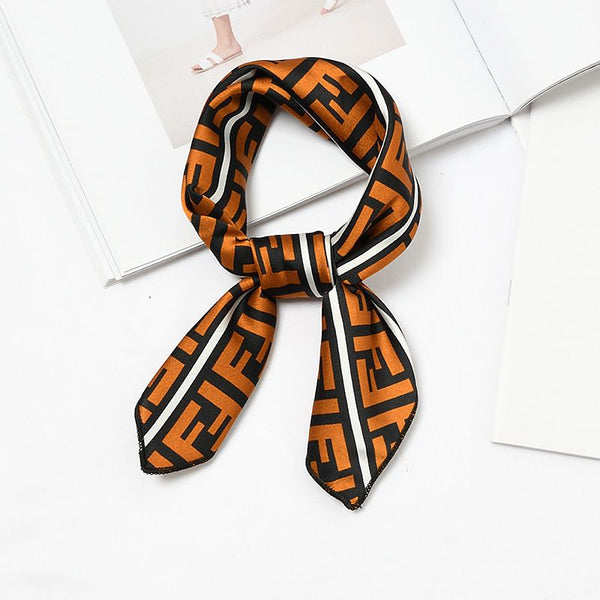 Hot Sale Classic F Printed Design Women Satin Square Scarf