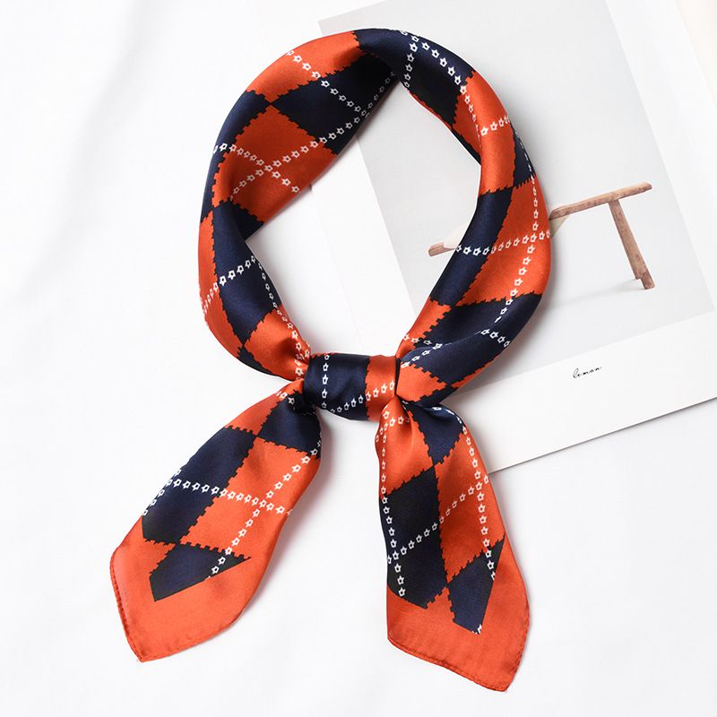 Hot-selling Style Irregular Block Color Plaid Print Satin Scarf
