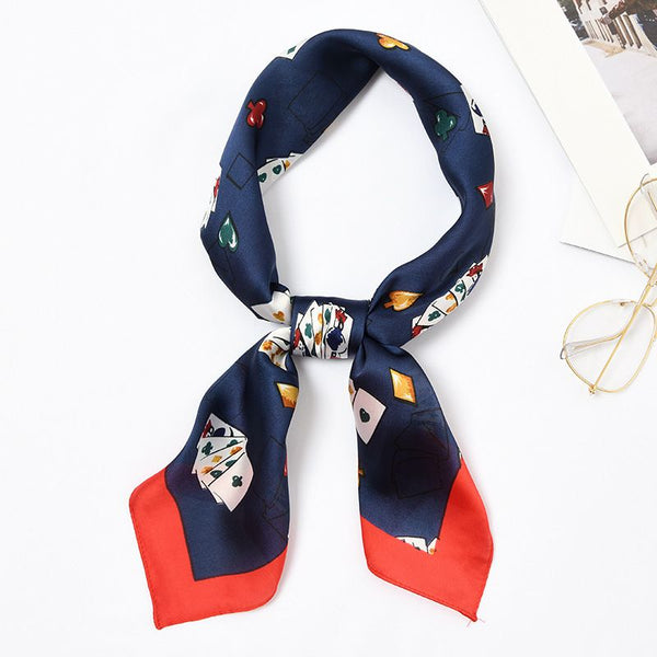 Hot Sale Creative Poker Printed Design Satin Square Scarf