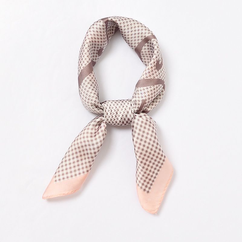 New Design Women Block Color Houndstooth Printed Satin Square Scarf
