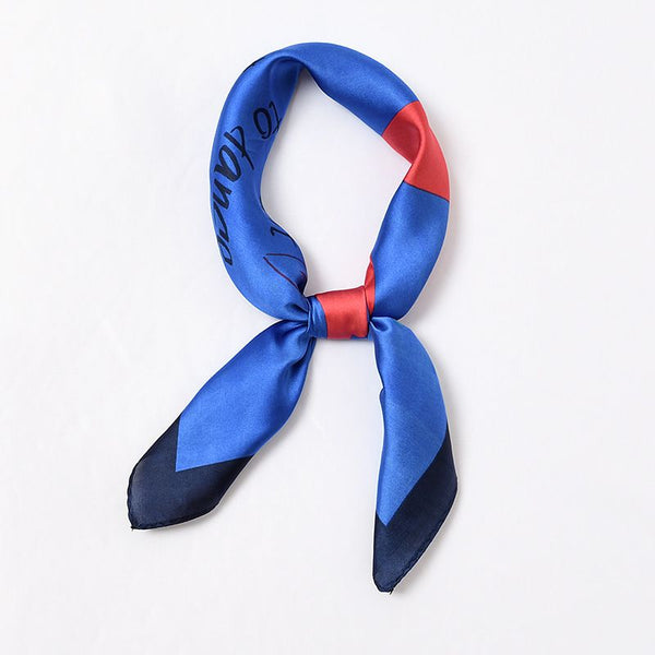 Fashion Bright Color Blocking Design Cat Girl Printed Satin Square Scarf