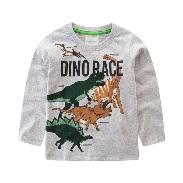 Boys Cotton Dinosaur Print Round Neck T-shirt