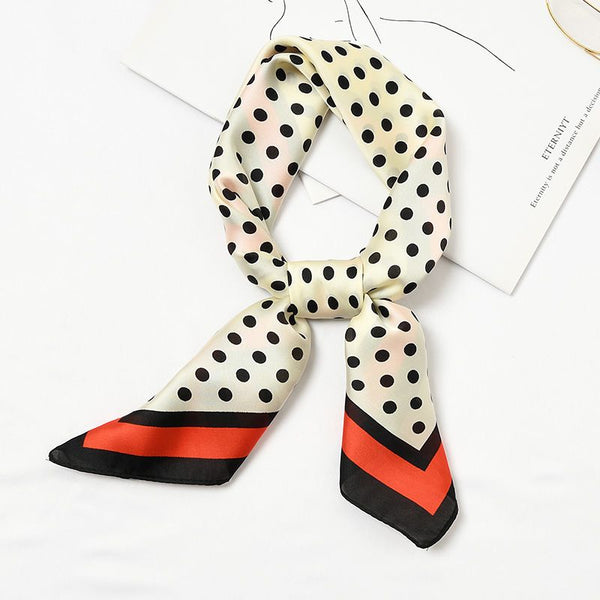 Color Blocking Design Women Classic Polka Dot Printed Satin Scarf