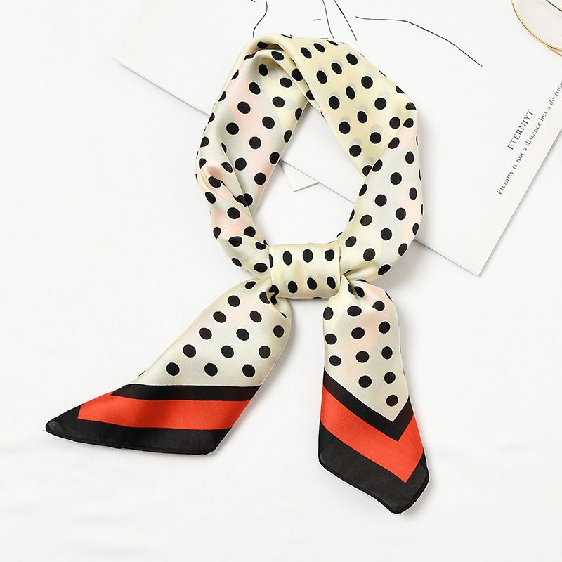 Color Blocking Design Women Classic Polka Dot Printed Satin Scarf
