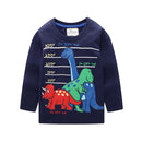 Boy Cartoon Dinosaur Print Long Sleeves Tops