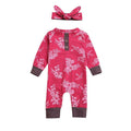 2 Pcs Set Baby Infant Toddler Girl Cotton Flower Print Long Sleeves Jumpsuit And Headband