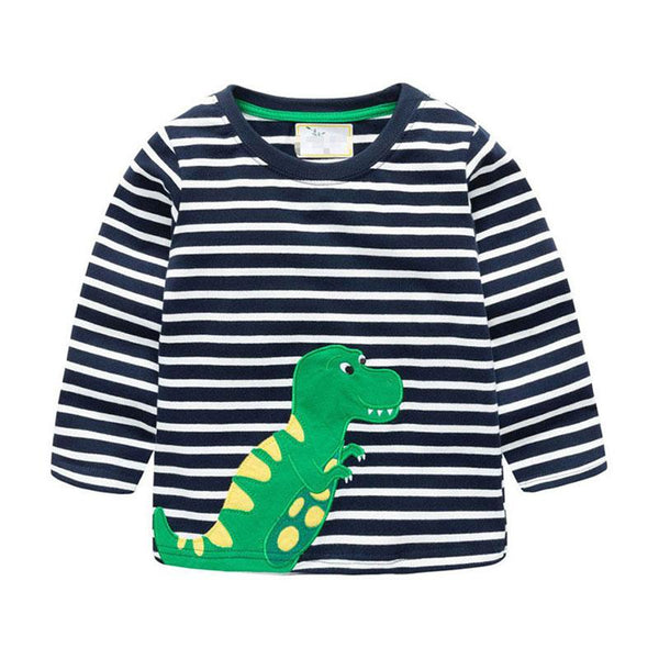 Boys Cute Dinosaur Pattern Long Sleeves Casual Tees