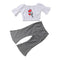 2 Pcs Set Girl Rose Embroidered White Tops And Plaid Print Pants