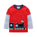 Boys Cotton Train Print Patchwork Long Sleeves Casual T-shirt