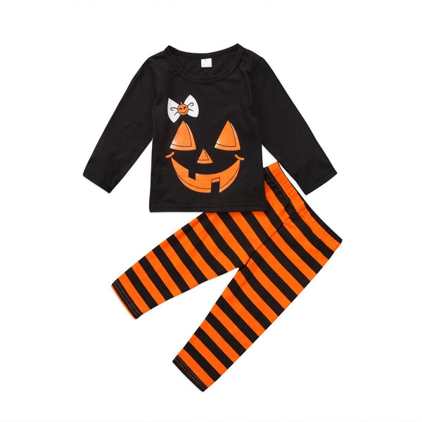2 Pcs Set Baby Infant Toddler Cotton Funny Face Print T-shirts And Stripes Pants
