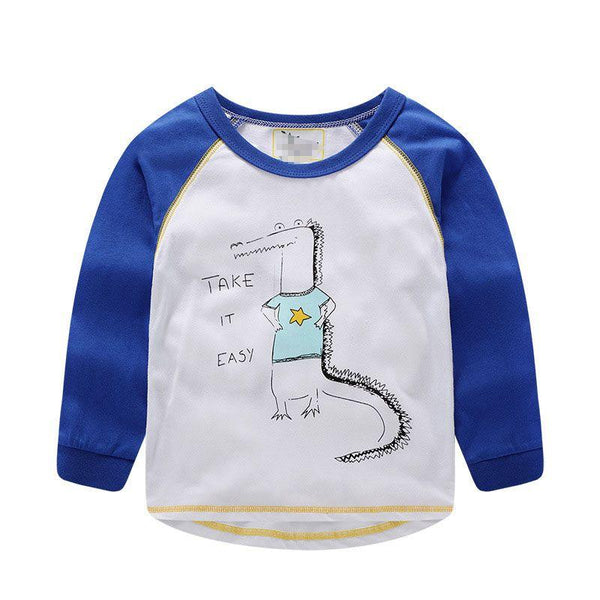 Boys Cotton Patchwork Animals Print Long Sleeves T-shirt