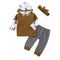 3 Pcs Set Baby Girl Cotton Patchwork Elk Print Hoodies And Pants With Headband
