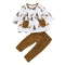 2 Pcs Set Girl Elk Print Round Neck Tops And Pants