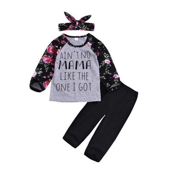 3 Pcs Set Baby Girl Letter Print Patchwork Tops And Pants With Headband