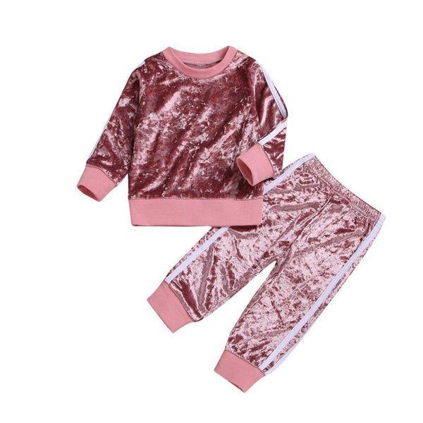 2 Pcs Set Casual Girl Pure Color Long Sleeves Round Neck Tops And Pants