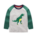 Boys Cotton Patchwork Dinosaur Print Long Sleeves T-shirt