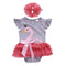 2 Pcs Set Baby Infant Toddler Girl Swan Pattern Ruffle Sleeves Patchwork Bodysuit With Headband