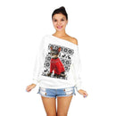 Women Fashion Oblique Shoulder Graphic Print Christmas Style Casual Loose Sweatshirt