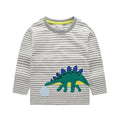 Boys Casual Round Neck Dinosaur Print Fall Tees