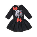 2 Pcs Set Halloween Girl Skull Print Long Sleeves Tops And Black Tutu Skirts