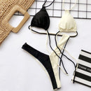 Women Sexy Block Color Lace-up Two-pieces Bikini Swimwear