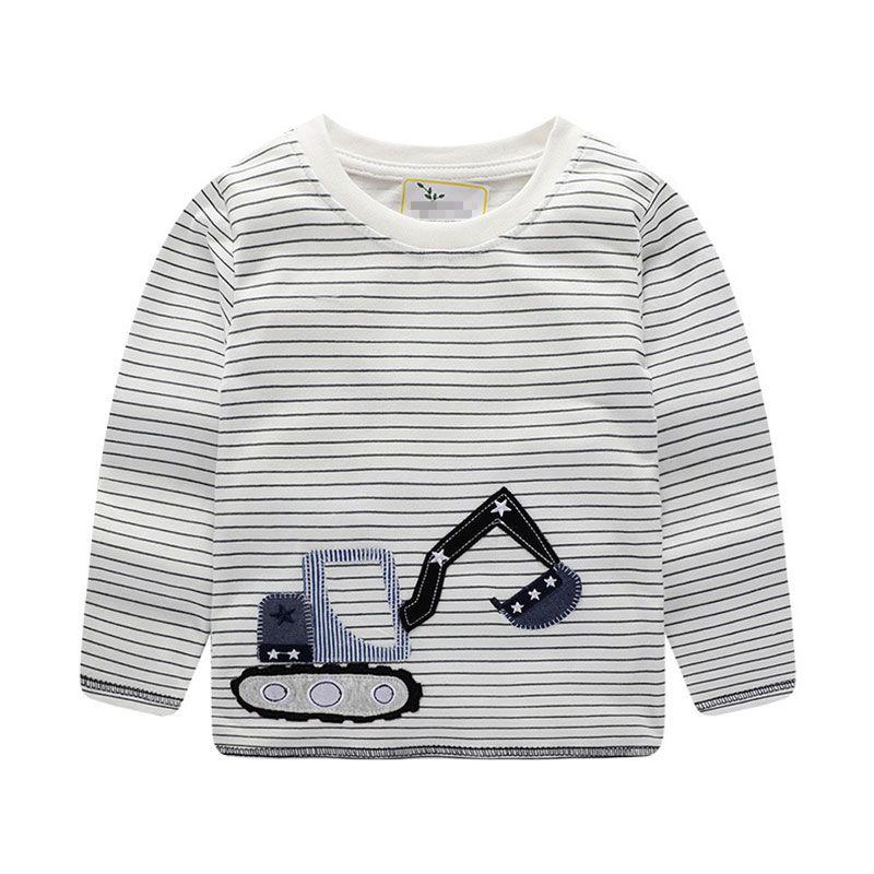 Boys Cotton Navy Print Round Neck Long Sleeves T-shirts