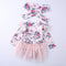 2 Pcs Set Baby Girl Fresh Pink Flower Print Long Sleeves Patchwork Bodysuit And Headband