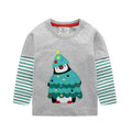 Christmas Boys Cotton Penguin Print Patchwork  T-shirts