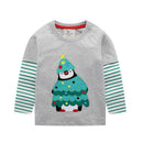 Christmas Boys Cotton Penguin Print Patchwork  T-shirts