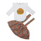 2 Pcs Set Baby Girl Halloween Shine Pumpkin Print Bodysuit And Plaid Skirt Overall