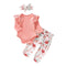 3 Pcs Baby Girl Cotton Pink Bodysuit And Floral Pant With Bowknot Headband