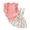 2 Pcs Set Baby Girl Pink Long Sleeves Bodysuit And Floral Print Skirt Overall