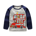 Boys Cotton Bus Animals Print Round Neck T-shirt