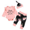 3 Pcs Baby Girl Letter Print Pink Bodysuit And Pant With Hat