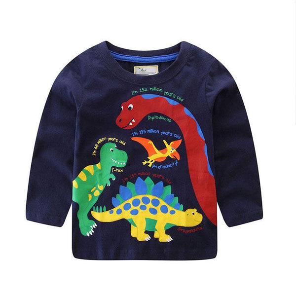 Boys Cotton Cartoon Dinosaur Print Long Sleeves T-shirt