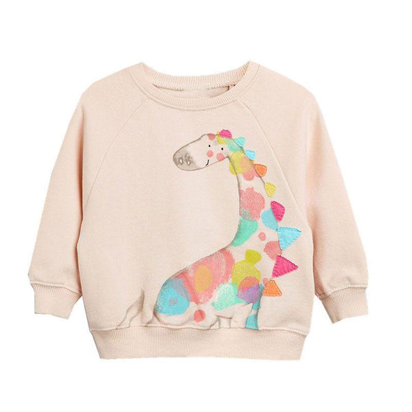 Girl Cotton Multicolor Animals Print Round Neck Sweatshirts
