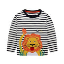 Boys Cotton Stripe Cartoon Lion Print Round Neck T-shirts