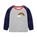 Boy Rainbow Print Pocket Design Patchwork Long Sleeves T-shirts